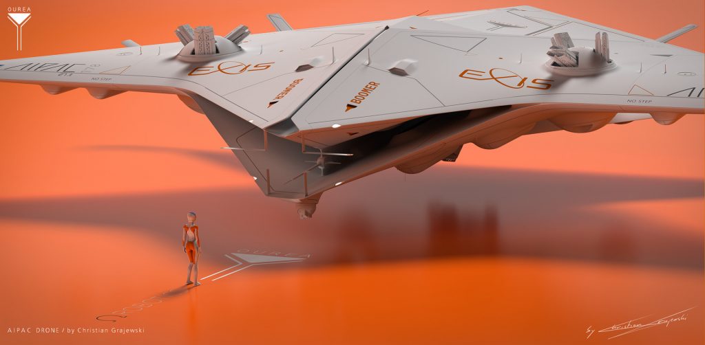 Project Ourea Sci-Fi Novel and Concept Art Book project; AIPAC Drone; Grey Renders