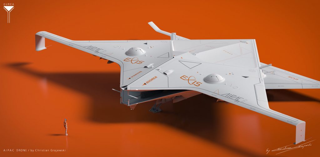 Project Ourea Sci-Fi Novel and Concept Art Book project; AIPAC Drone; Grey Renders